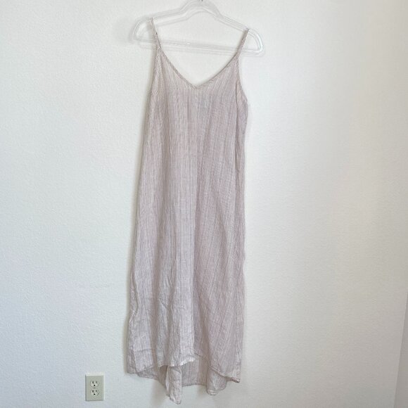 Antibes Blanc Linen Metallic Stripe Midi Dress - Picture 1 of 9